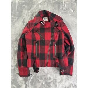 Vtg Levis Plaid Moto Zip Jacket Flannel‎ Lined Cross Zip Sz XS